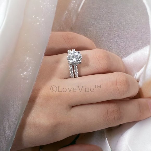 Certified 4.14ct. t.w. Diamond Moissanite 4-Prong Wedding Set VVS1 GRA Certified - Picture 3 of 16